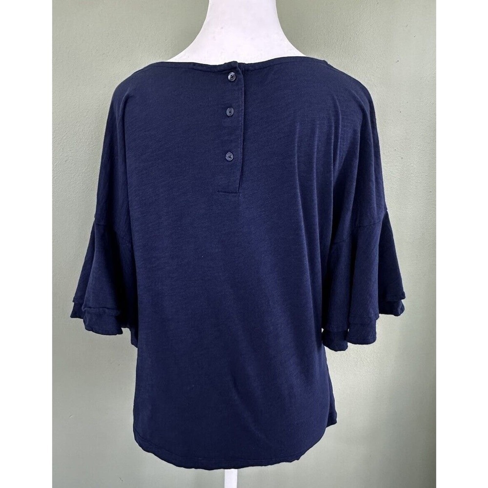Vineyard Vines Shirt Top Sz S Flowy Flutter Sleeve Scoop Neck Office Cotton Blue - Picture 3 of 6